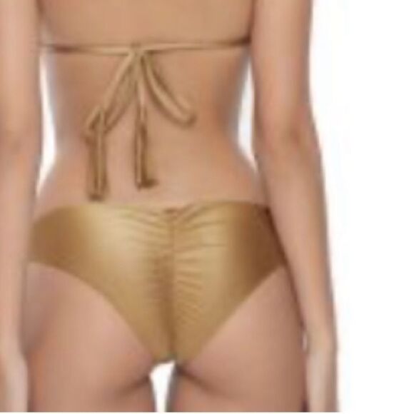 Nwt Anthropologie PilyQ cliff ruched gold tan shimmer Teeny bikini bottom - Picture 1 of 5